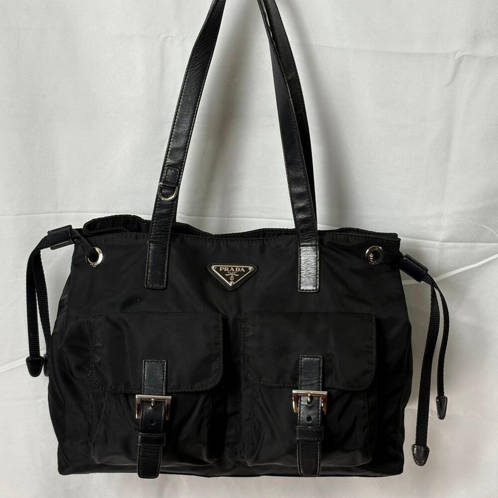 PRADA Double Pocket Tote Bag Black